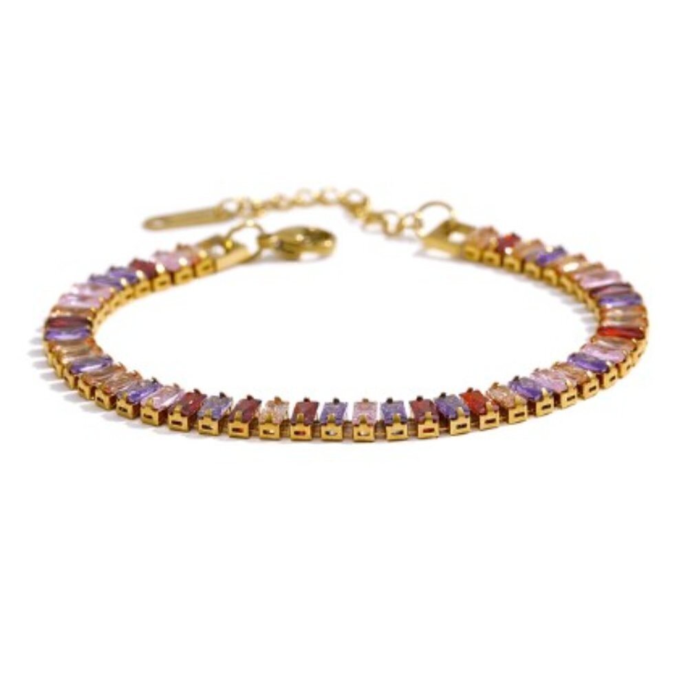 Gold Plated Stainless Steel with Baguette Cubic Zirconia
